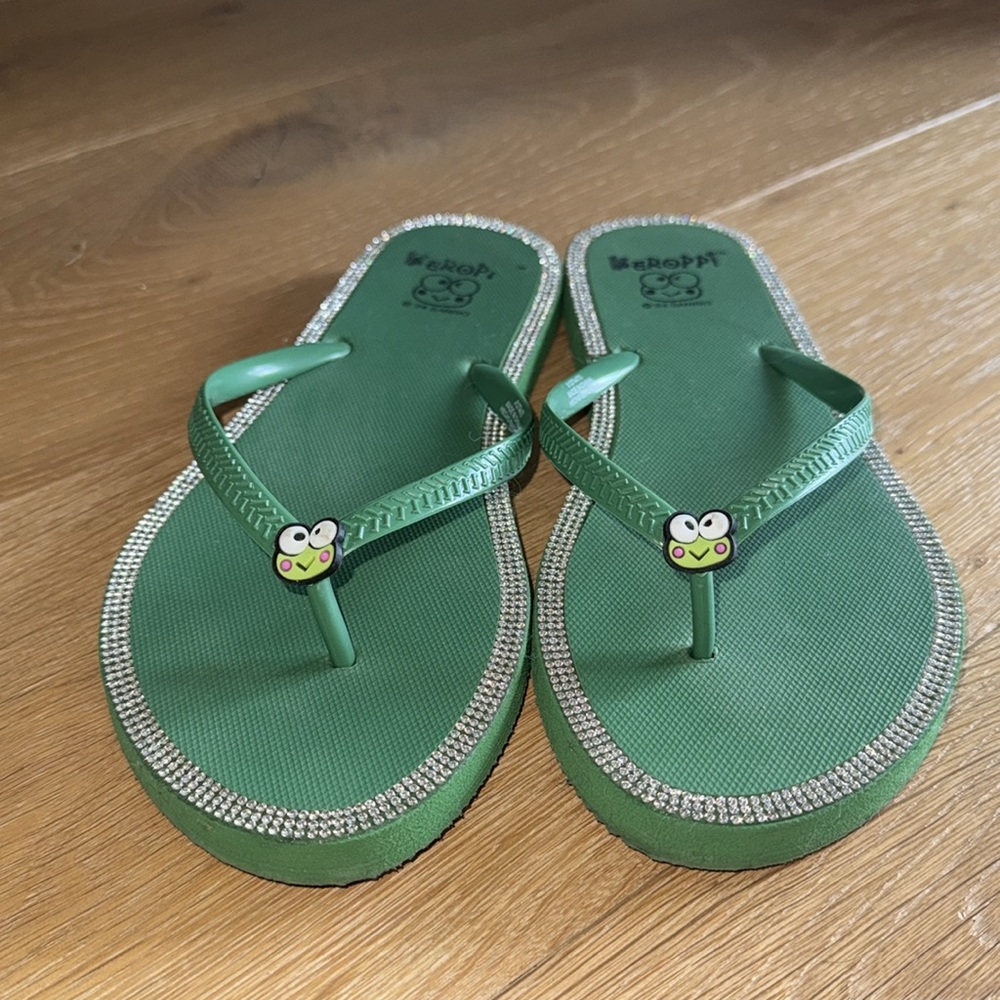 Forever 21 Keroppi Sanrio Rhinestone Flip Flops